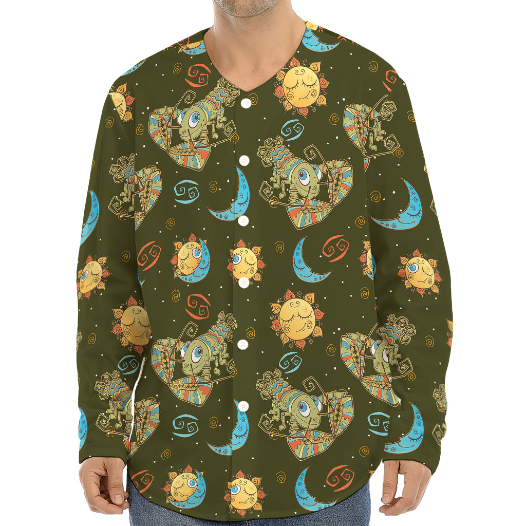Cute Cartoon Cancer Pattern Print Long Sleeve Baseball Jersey