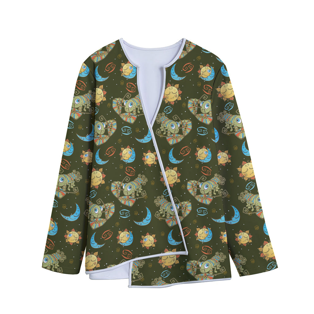 Cute Cartoon Cancer Pattern Print Long Sleeve Short Coat