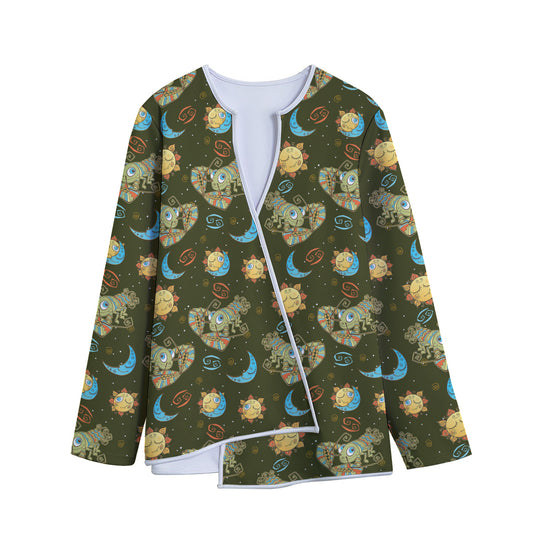 Cute Cartoon Cancer Pattern Print Long Sleeve Short Coat