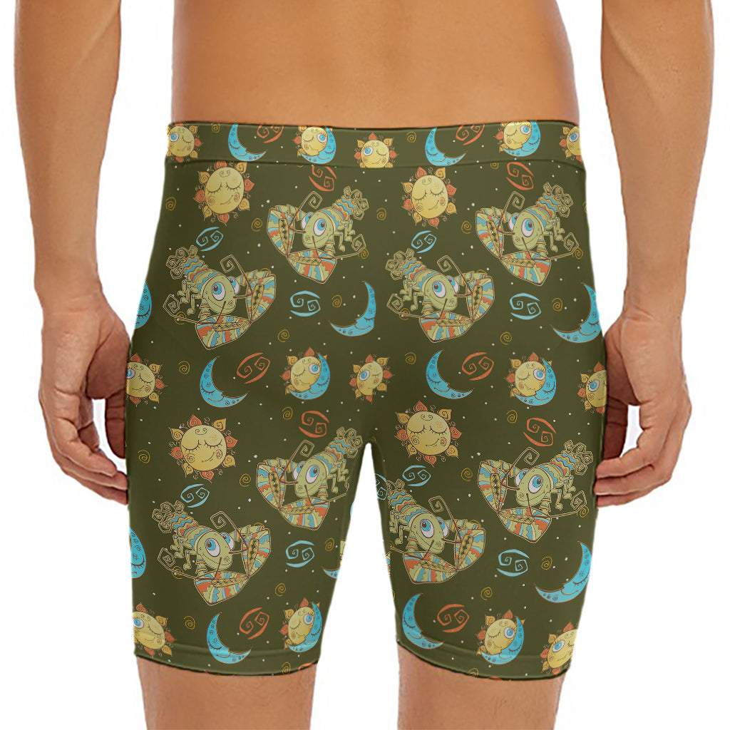 Cute Cartoon Cancer Pattern Print Men's Long Boxer Briefs