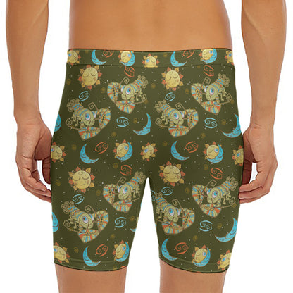 Cute Cartoon Cancer Pattern Print Men's Long Boxer Briefs