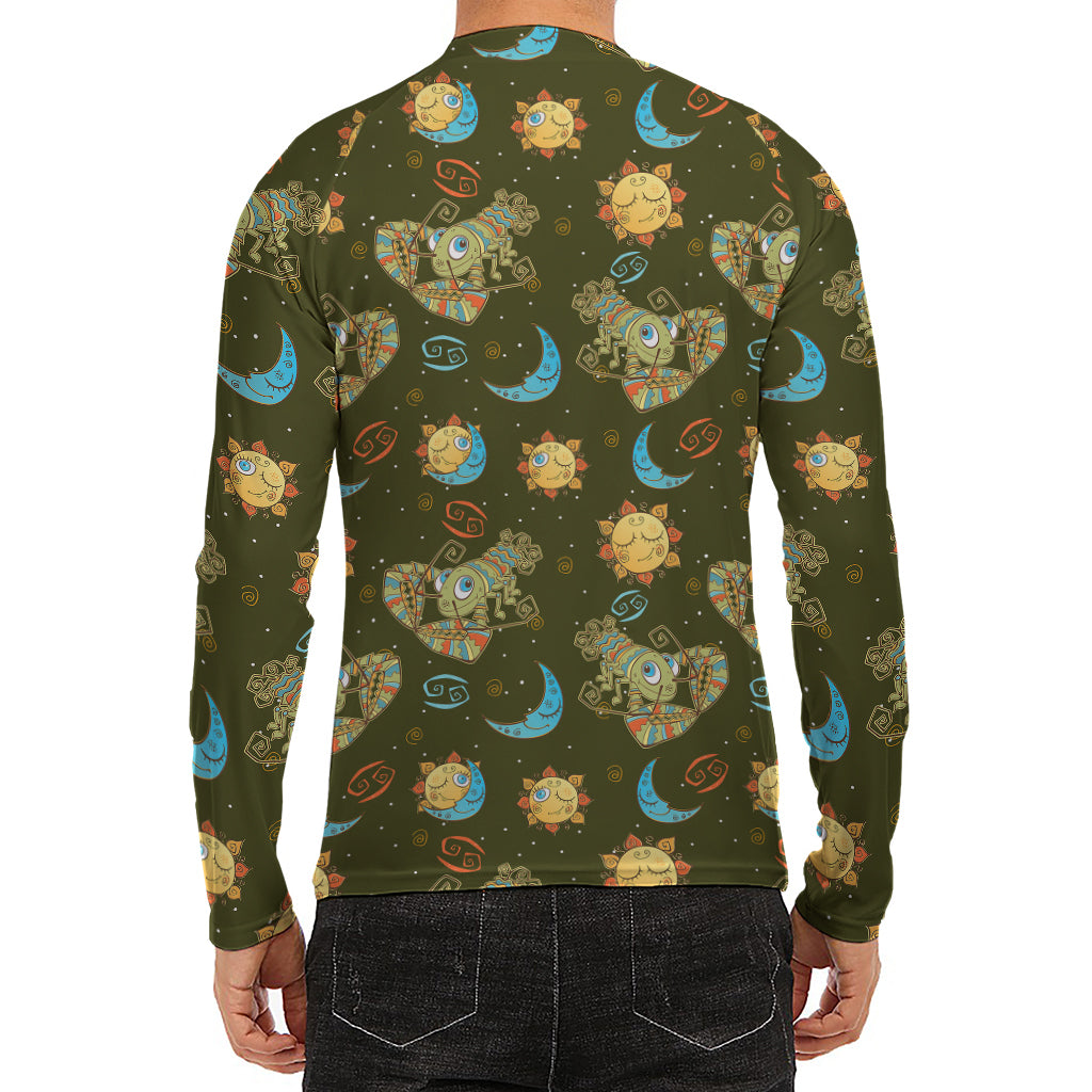 Cute Cartoon Cancer Pattern Print Men's Long Sleeve Rash Guard