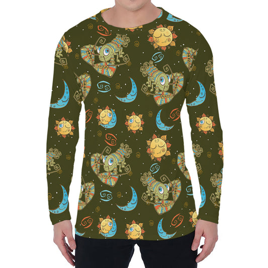 Cute Cartoon Cancer Pattern Print Men's Long Sleeve T-Shirt