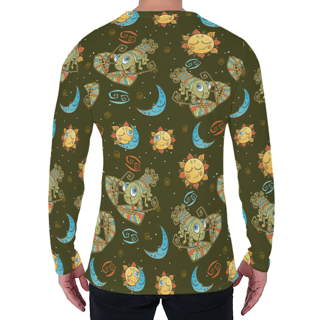 Cute Cartoon Cancer Pattern Print Men's Long Sleeve T-Shirt