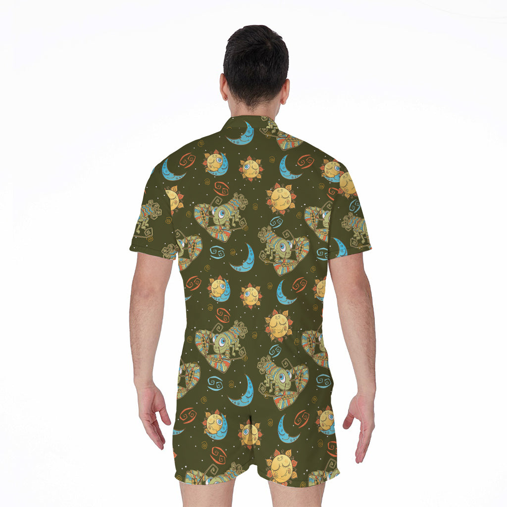 Cute Cartoon Cancer Pattern Print Men's Rompers