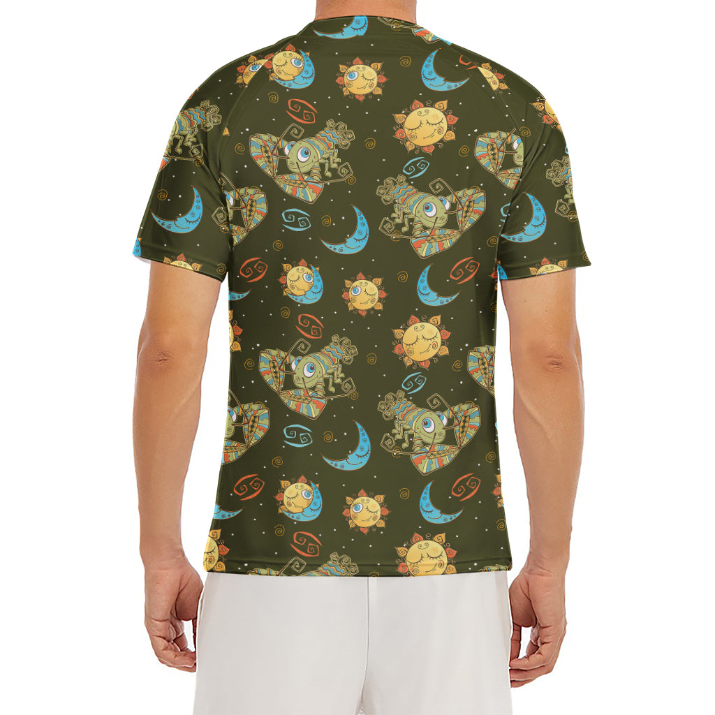 Cute Cartoon Cancer Pattern Print Men's Short Sleeve Rash Guard