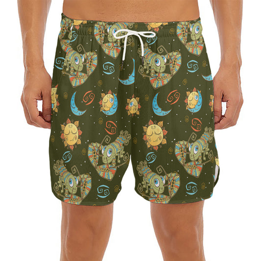 Cute Cartoon Cancer Pattern Print Men's Split Running Shorts