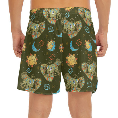 Cute Cartoon Cancer Pattern Print Men's Split Running Shorts