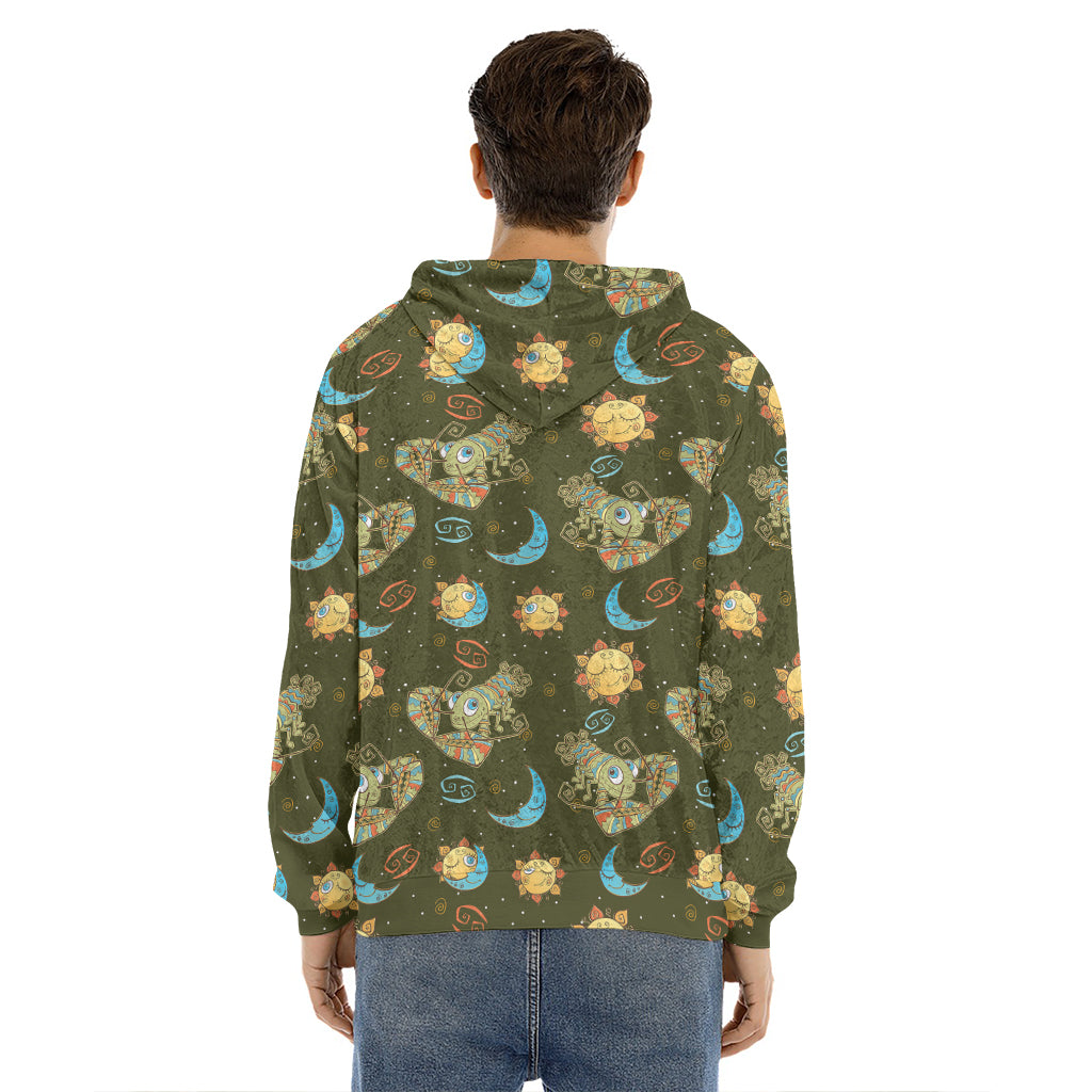 Cute Cartoon Cancer Pattern Print Men's Velvet Pullover Hoodie