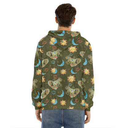 Cute Cartoon Cancer Pattern Print Men's Velvet Pullover Hoodie