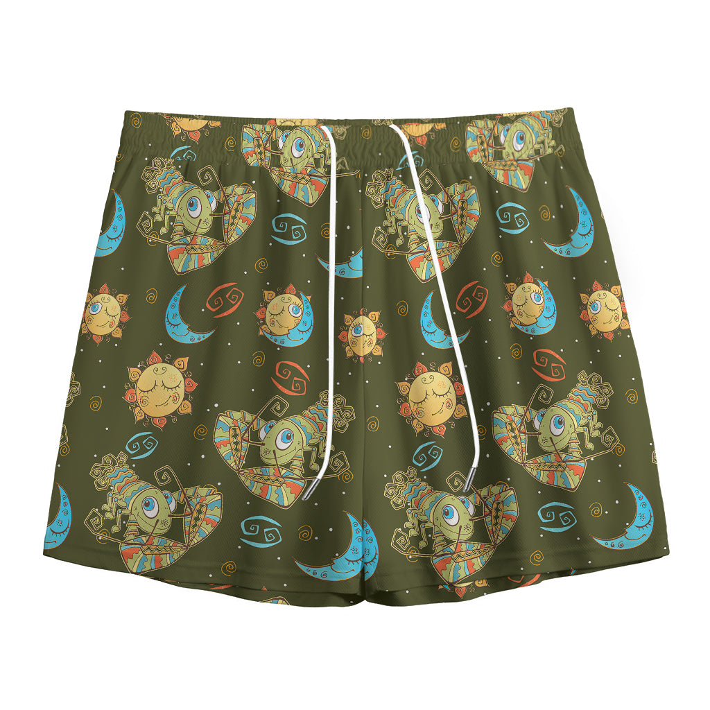 Cute Cartoon Cancer Pattern Print Mesh Shorts