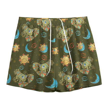 Cute Cartoon Cancer Pattern Print Mesh Shorts