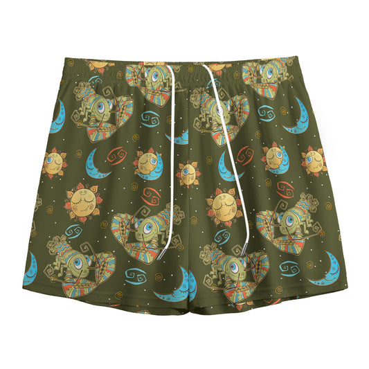 Cute Cartoon Cancer Pattern Print Mesh Shorts