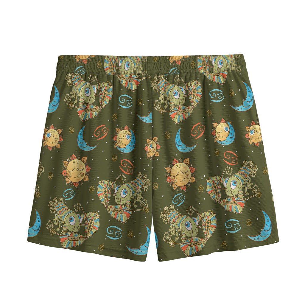 Cute Cartoon Cancer Pattern Print Mesh Shorts