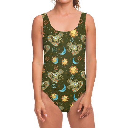 Cute Cartoon Cancer Pattern Print One Piece Swimsuit