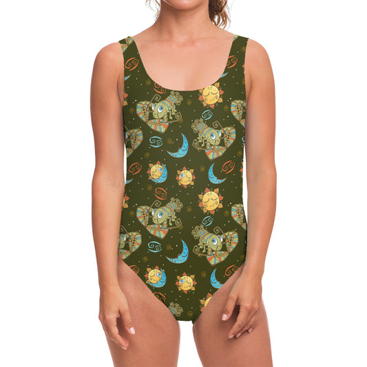 Cute Cartoon Cancer Pattern Print One Piece Swimsuit