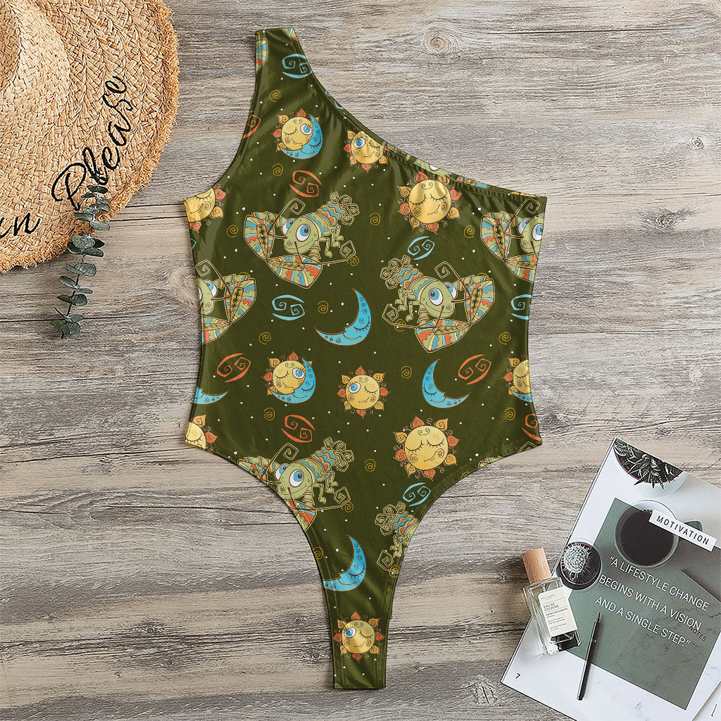 Cute Cartoon Cancer Pattern Print One Shoulder Bodysuit
