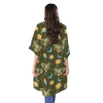 Cute Cartoon Cancer Pattern Print Open Front Beach Cover Up