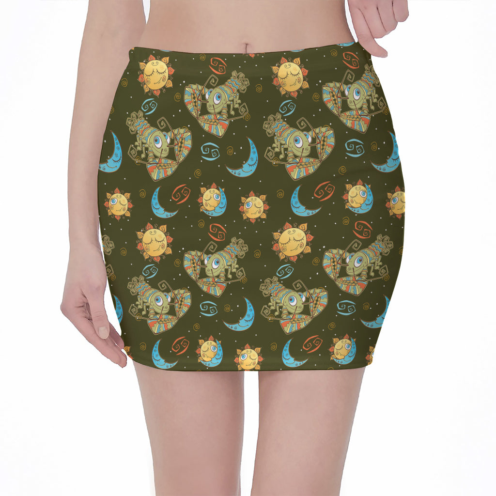 Cute Cartoon Cancer Pattern Print Pencil Mini Skirt