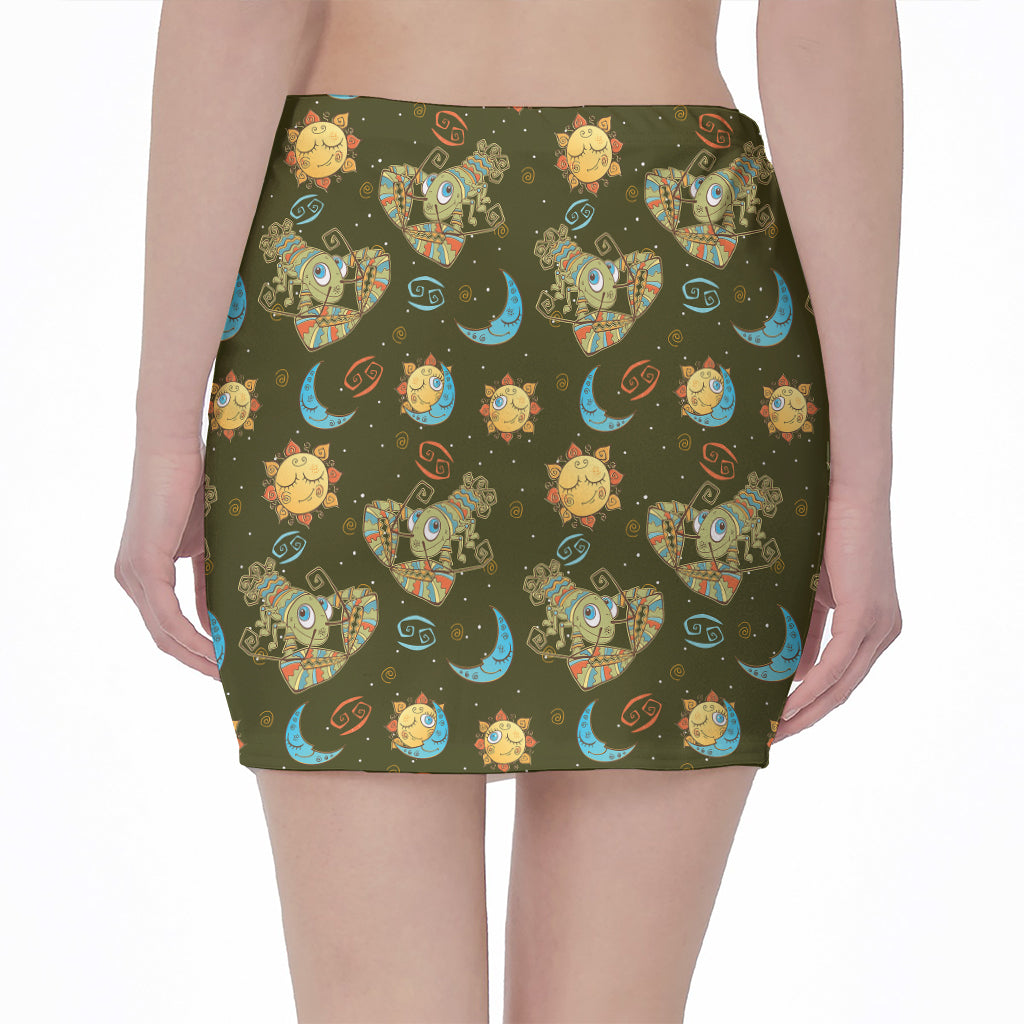 Cute Cartoon Cancer Pattern Print Pencil Mini Skirt