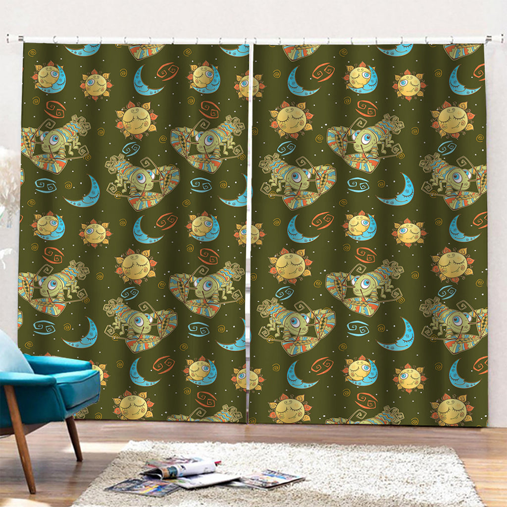 Cute Cartoon Cancer Pattern Print Pencil Pleat Curtains