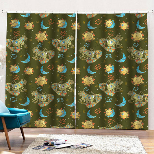 Cute Cartoon Cancer Pattern Print Pencil Pleat Curtains