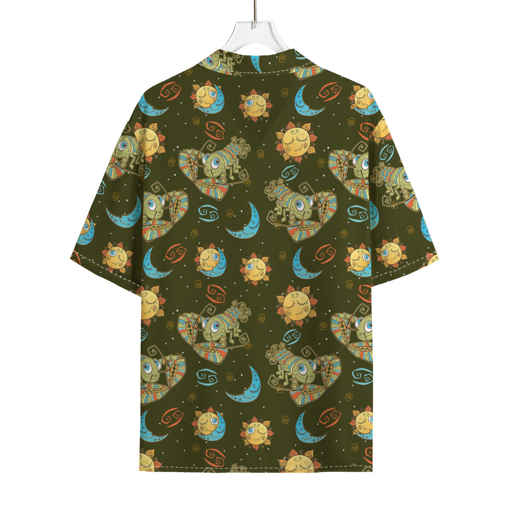 Cute Cartoon Cancer Pattern Print Rayon Hawaiian Shirt