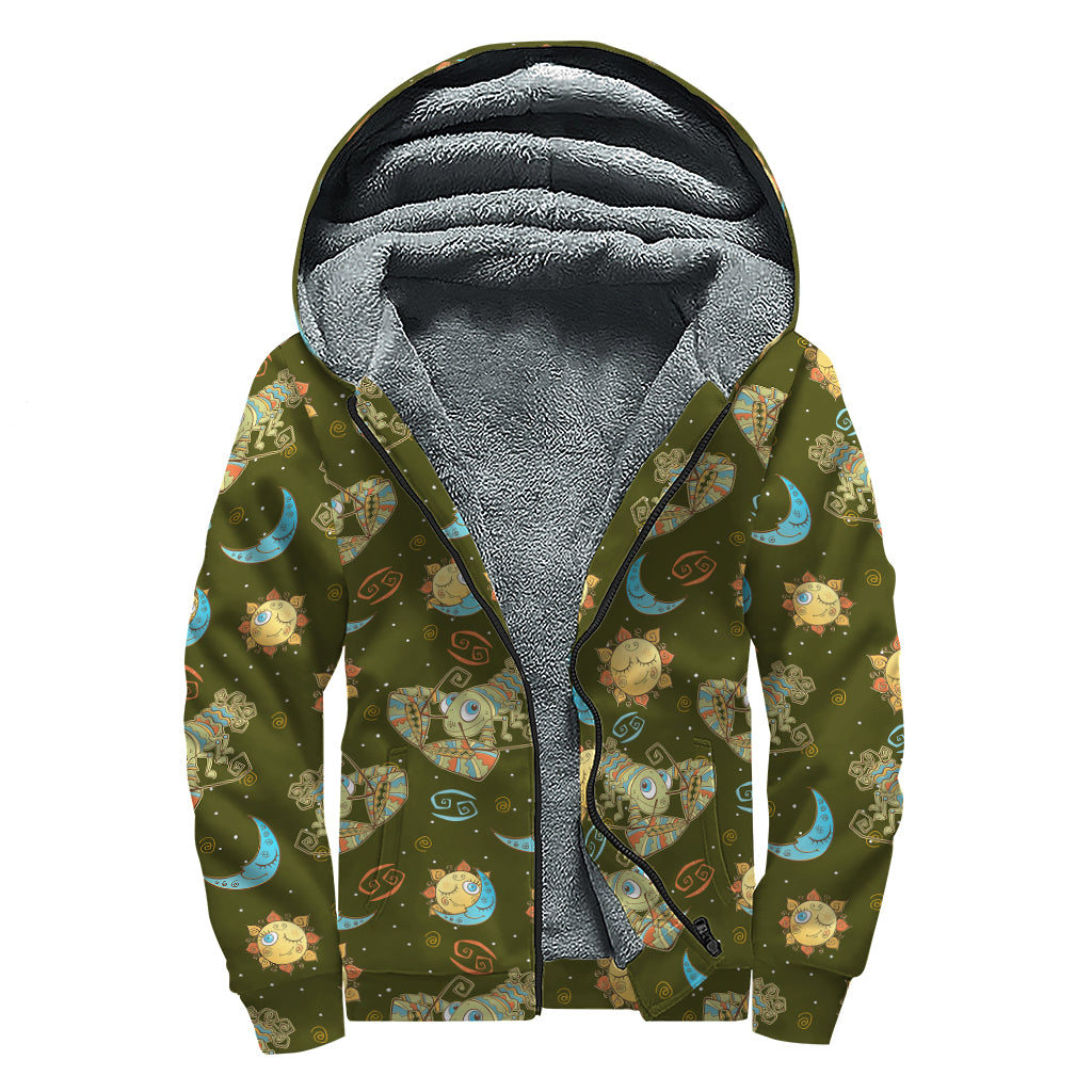 Cute Cartoon Cancer Pattern Print Sherpa Lined Zip Up Hoodie