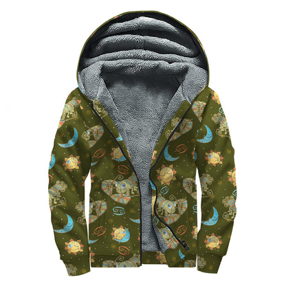 Cute Cartoon Cancer Pattern Print Sherpa Lined Zip Up Hoodie