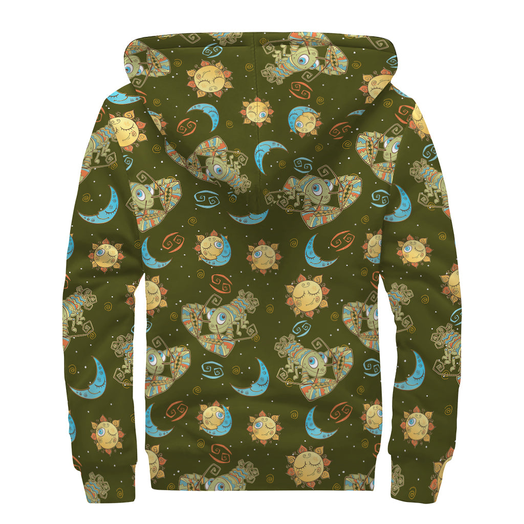 Cute Cartoon Cancer Pattern Print Sherpa Lined Zip Up Hoodie