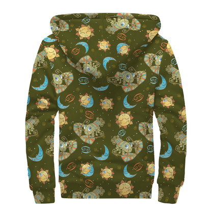 Cute Cartoon Cancer Pattern Print Sherpa Lined Zip Up Hoodie