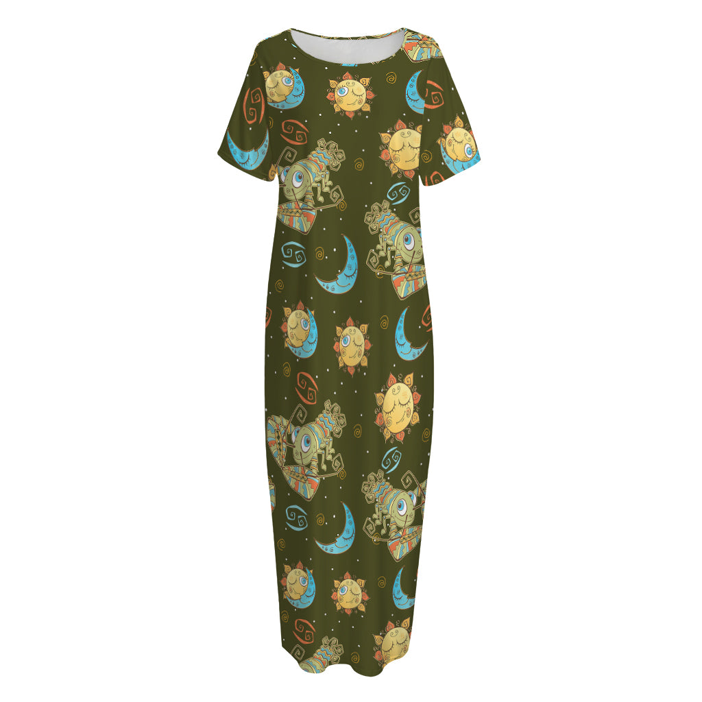 Cute Cartoon Cancer Pattern Print Short Sleeve Long Nightdress