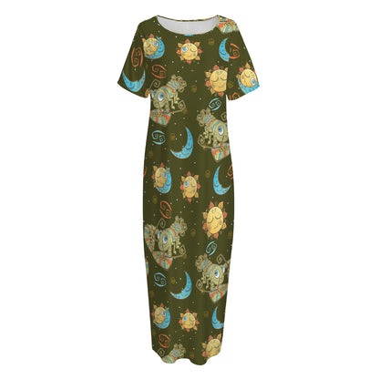Cute Cartoon Cancer Pattern Print Short Sleeve Long Nightdress