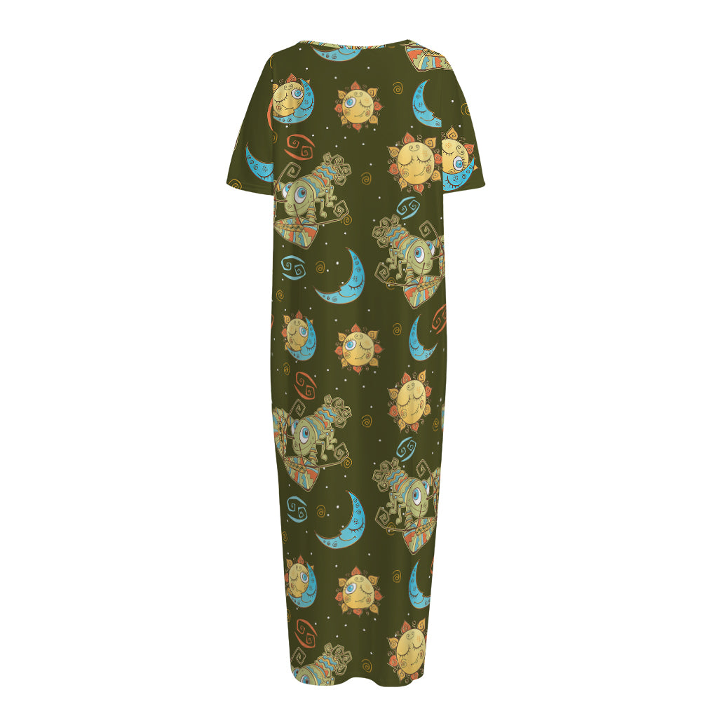 Cute Cartoon Cancer Pattern Print Short Sleeve Long Nightdress