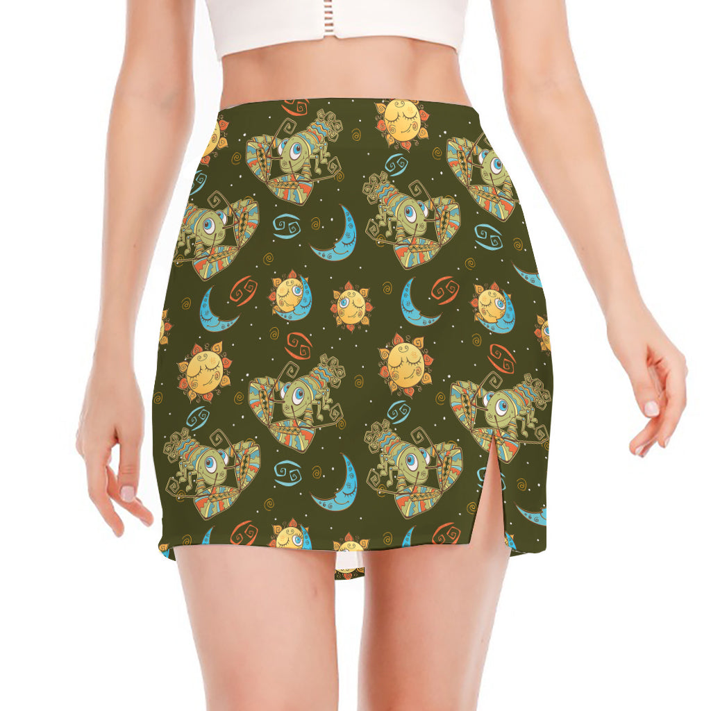 Cute Cartoon Cancer Pattern Print Side Slit Mini Skirt