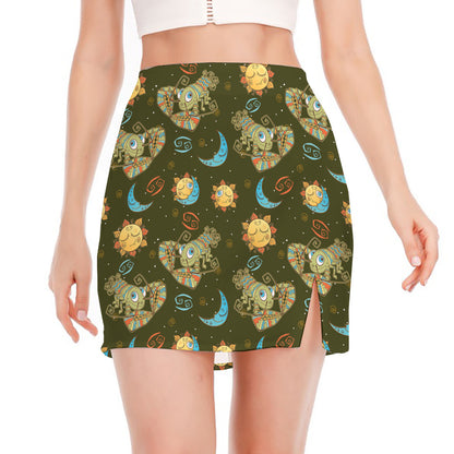 Cute Cartoon Cancer Pattern Print Side Slit Mini Skirt