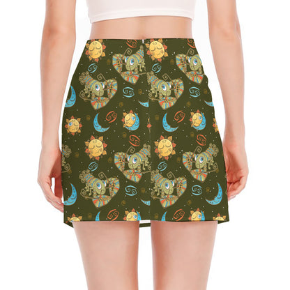 Cute Cartoon Cancer Pattern Print Side Slit Mini Skirt