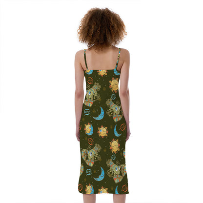 Cute Cartoon Cancer Pattern Print Slim Fit Midi Cami Dress