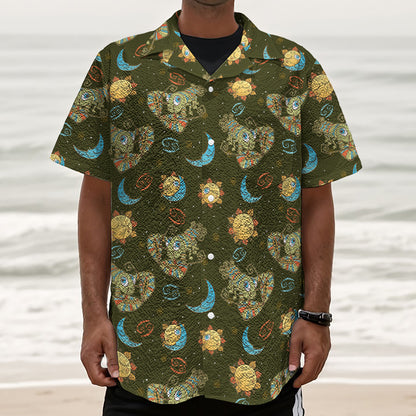 Cute Cartoon Cancer Pattern Print Textured Short Sleeve Shirt