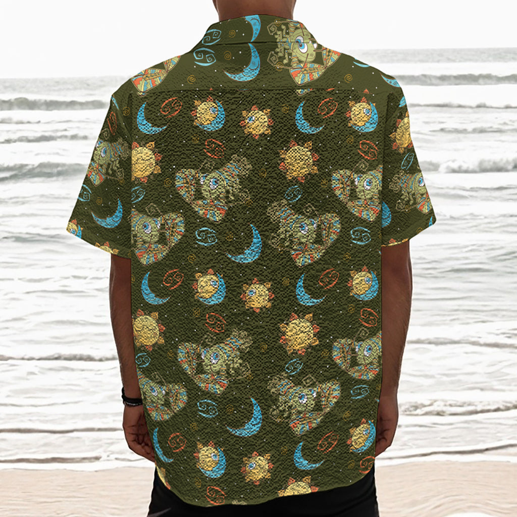 Cute Cartoon Cancer Pattern Print Textured Short Sleeve Shirt