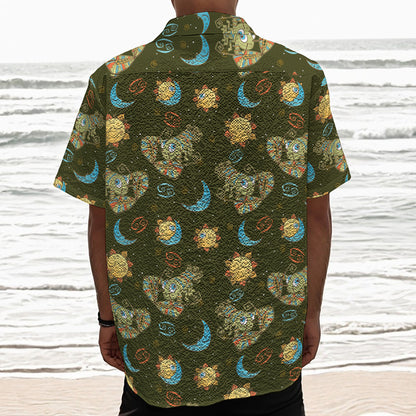 Cute Cartoon Cancer Pattern Print Textured Short Sleeve Shirt