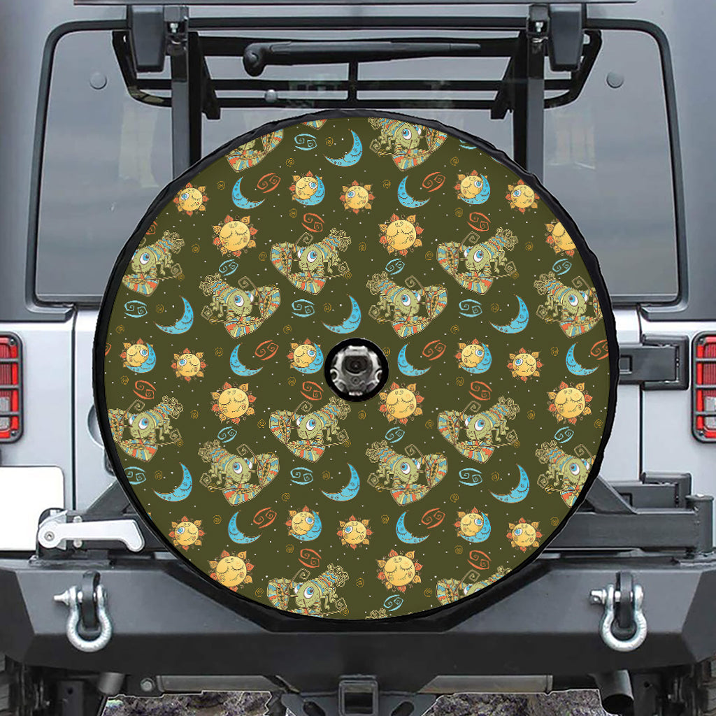 Cute Cartoon Cancer Pattern Print Tire Cover With Camera Hole
