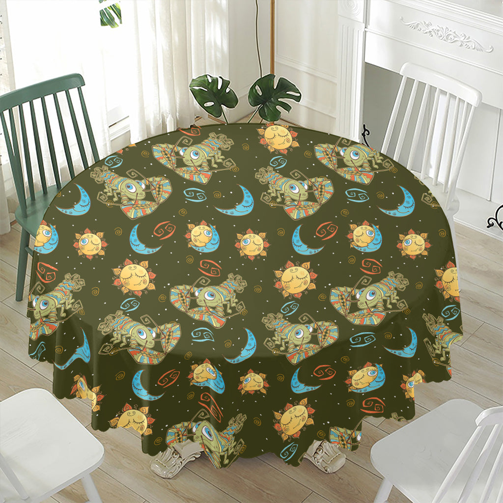 Cute Cartoon Cancer Pattern Print Waterproof Round Tablecloth