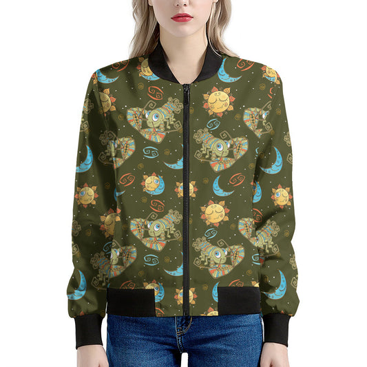 Cute Cartoon Cancer Pattern Print Women's Bomber Jacket