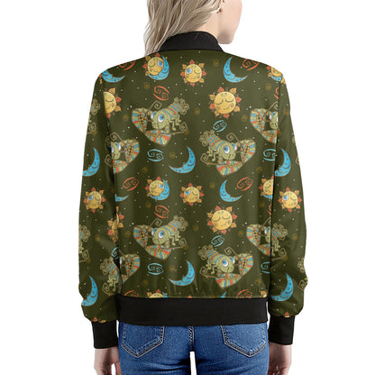 Cute Cartoon Cancer Pattern Print Women's Bomber Jacket