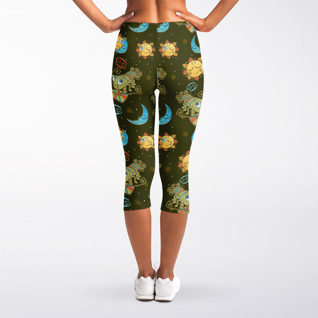 Cute Cartoon Cancer Pattern Print Women's Capri Leggings