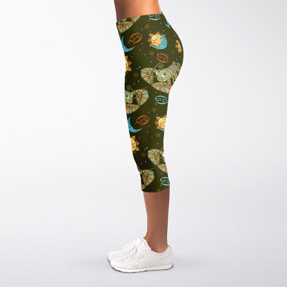Cute Cartoon Cancer Pattern Print Women's Capri Leggings
