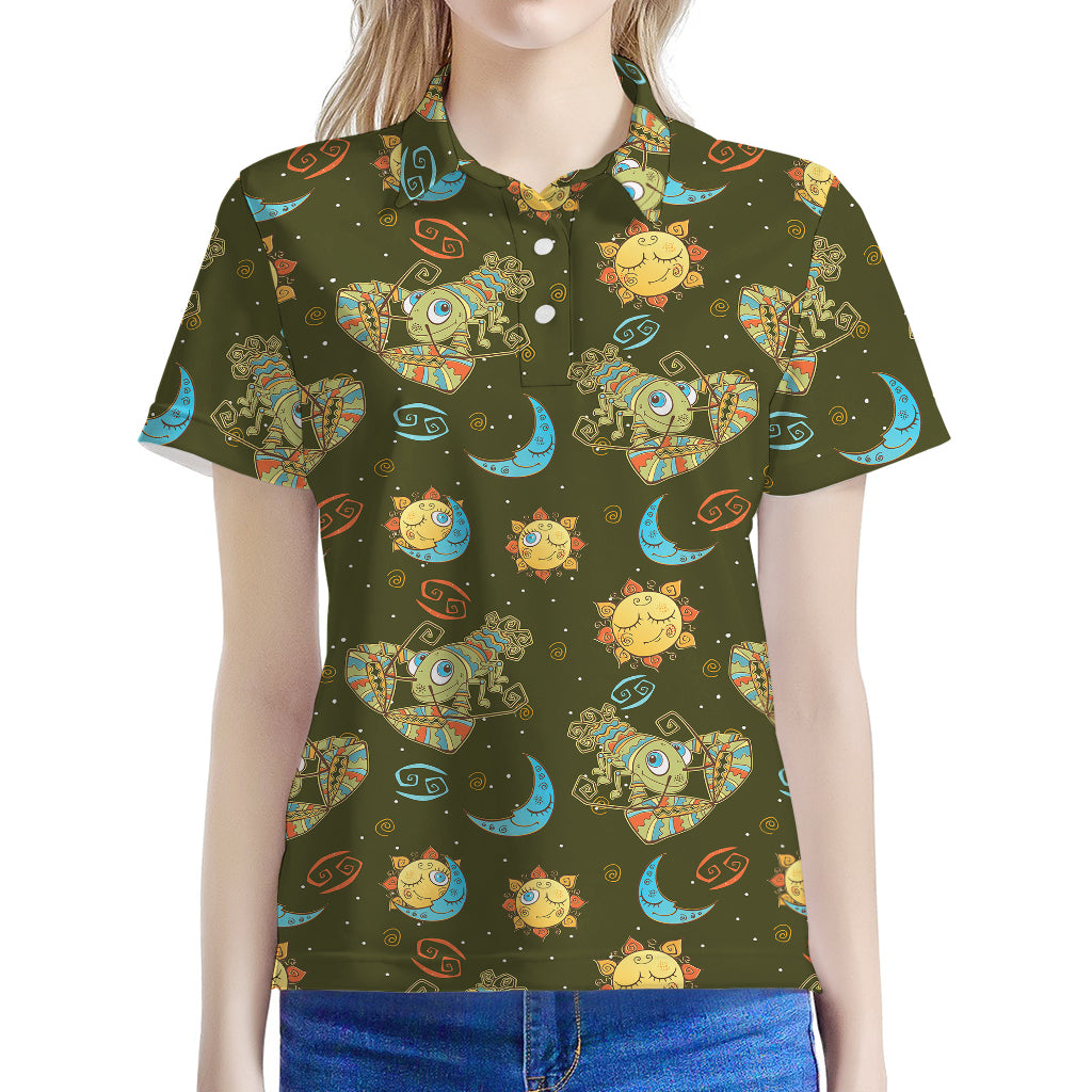 Cute Cartoon Cancer Pattern Print Women's Polo Shirt