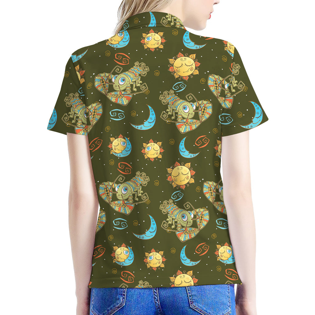 Cute Cartoon Cancer Pattern Print Women's Polo Shirt