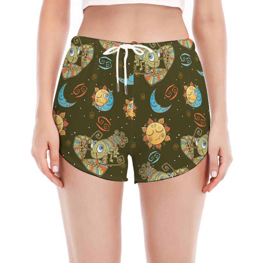Cute Cartoon Cancer Pattern Print Women's Split Running Shorts